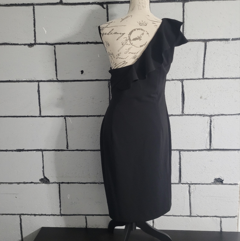 Calvin Klein Black One-Shoulder Ruffle Dress - Picture 4 of 7
